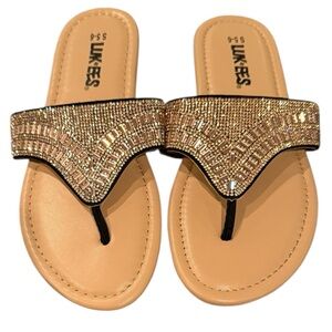 Luk*ees Women's Size 5 - 6 Small Sandals Beaded Gold Flip Flops